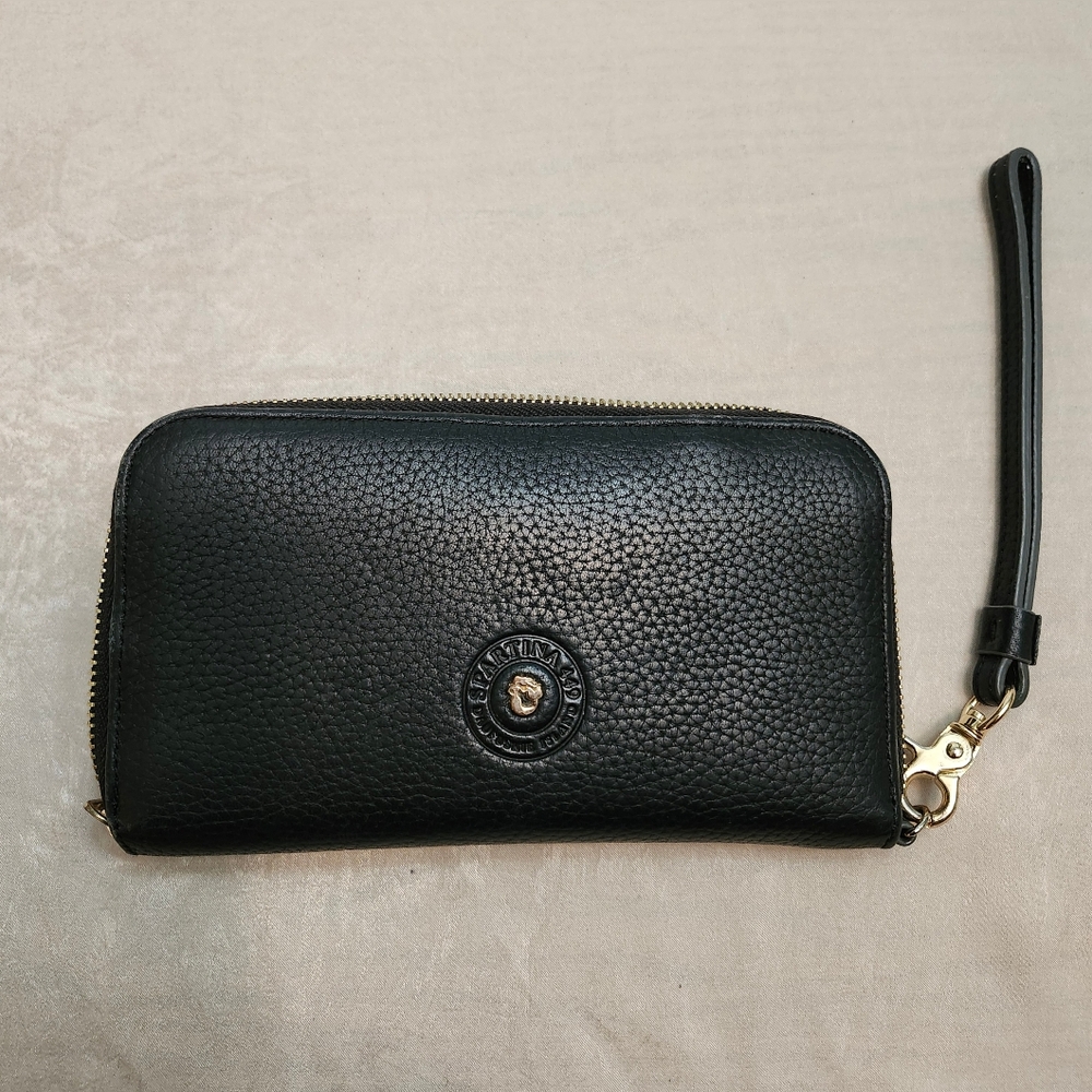Spartina 449 Black Leather Wristlet with Gold Accents - Picture 2 of 5